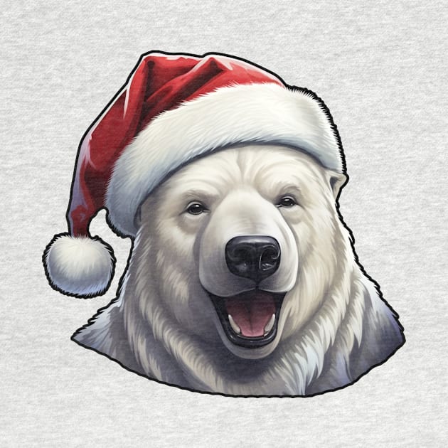 Polar Bear Wearing a Santa Hat by PitubeArt